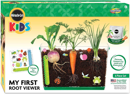 Miracle GRO My First Root Viewer- Decorate & Plant Your Own Garden - Stem Kit for Kids - Soil & Vegetable Seeds Included - Science Educational Teens Kids Gardening Set Age 6+, Multicolor